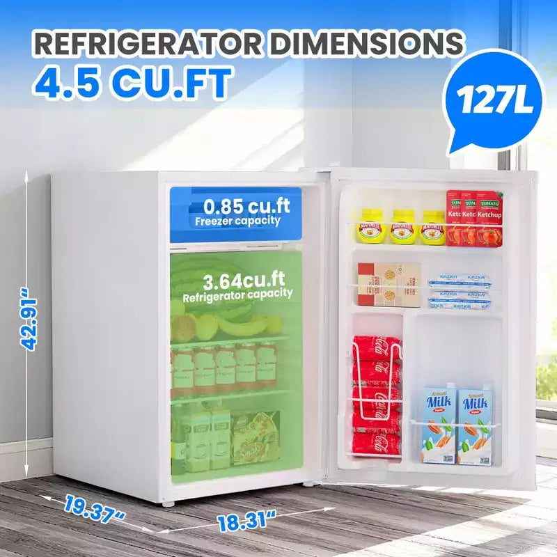 Mini-réfrigérateur de 127 litres avec congélateur, réfrigérateur compact avec porte réversible, thermostat réglable et économe en énergie, petit réfrigérateur