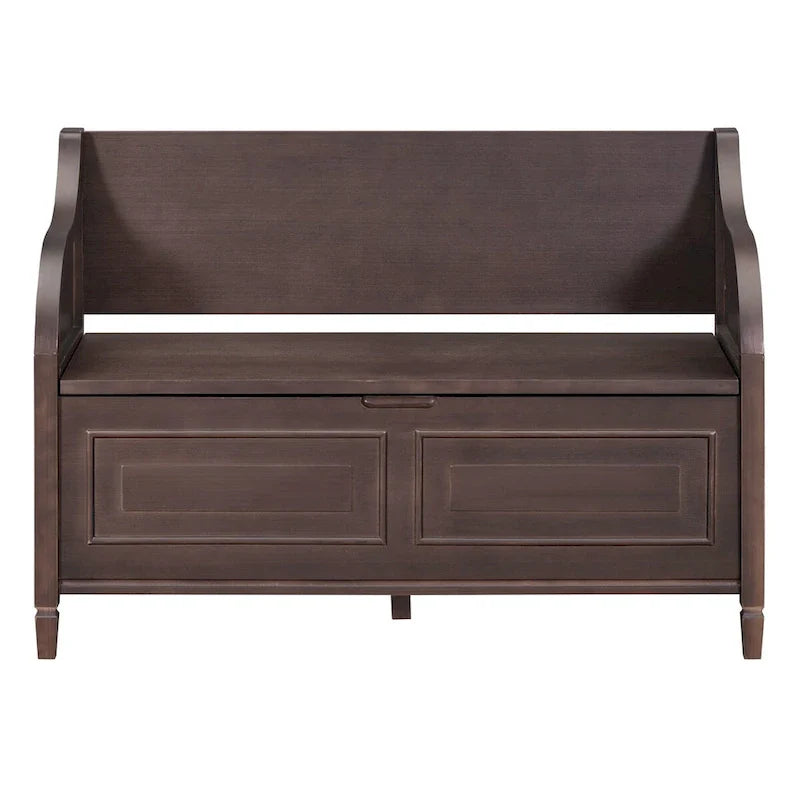 Rustic Solid Wood Entryway Storage Bench with Safety Hinge