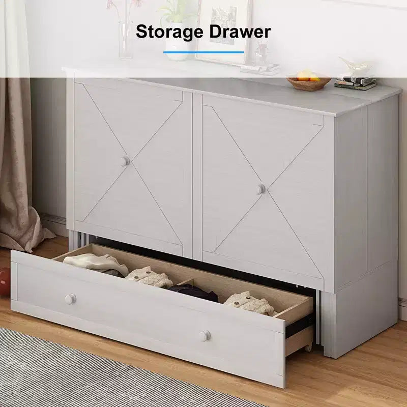 Mjkone Murphy Bed Queen,Cube Cabinet Chest Bed with Charging Station&Storage Space