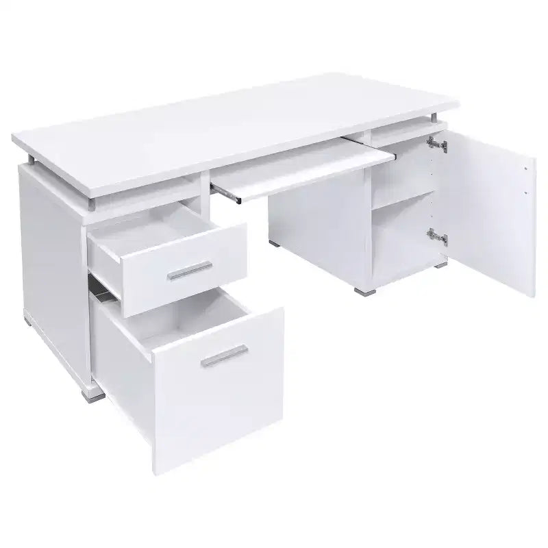 TUYOHW 55 Bureau en Bois, Table d'ordinateur de Bureau avec 2 Tiroirs, 1 Armoire, 1 Étagère Ouverte, 1 Porte, Bureau de Travail pour Bureau à Domicile, Étude, Petits Espaces