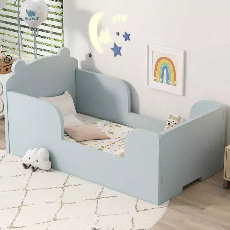 Okak Bear-Shaped Floor Bed for Ages 3-6, Toddler Bed Frame with Safety Fence, Cute Animal-Shaped Kids Bed