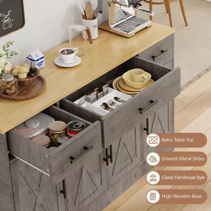 Celebalcony Buffet Cabinet with Storage,53.4 Large Kitchen Storage Cabinet with 3 Drawers & 4 Doors, Adjustable Shelf for Kitchen,Living Room
