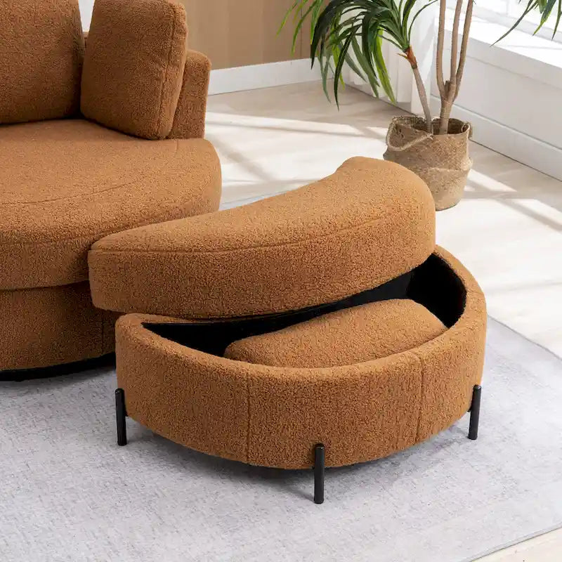 42.3W Upholstered Swivel Accent Chair with 4 Pillows and Half-Moon Storage Ottoman