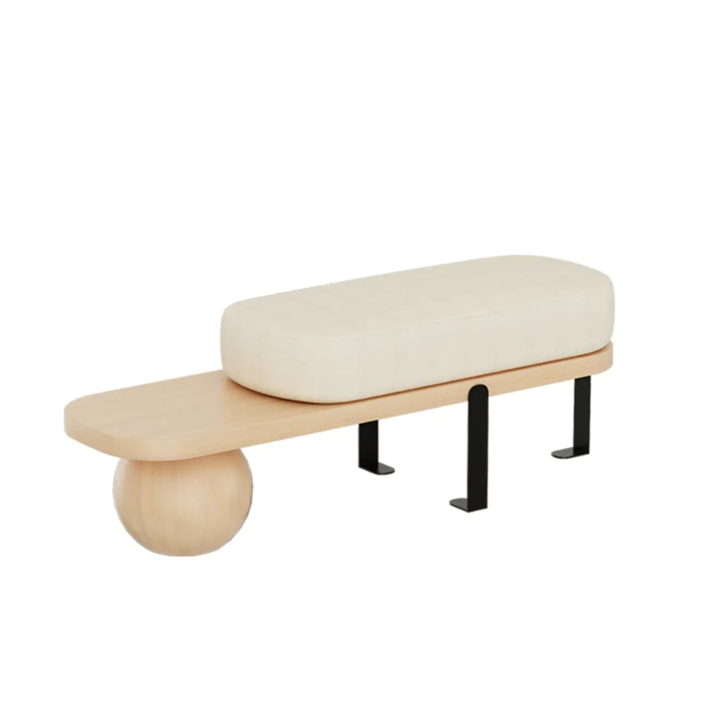 Modern Wooden Beige Upholstered Short Bench