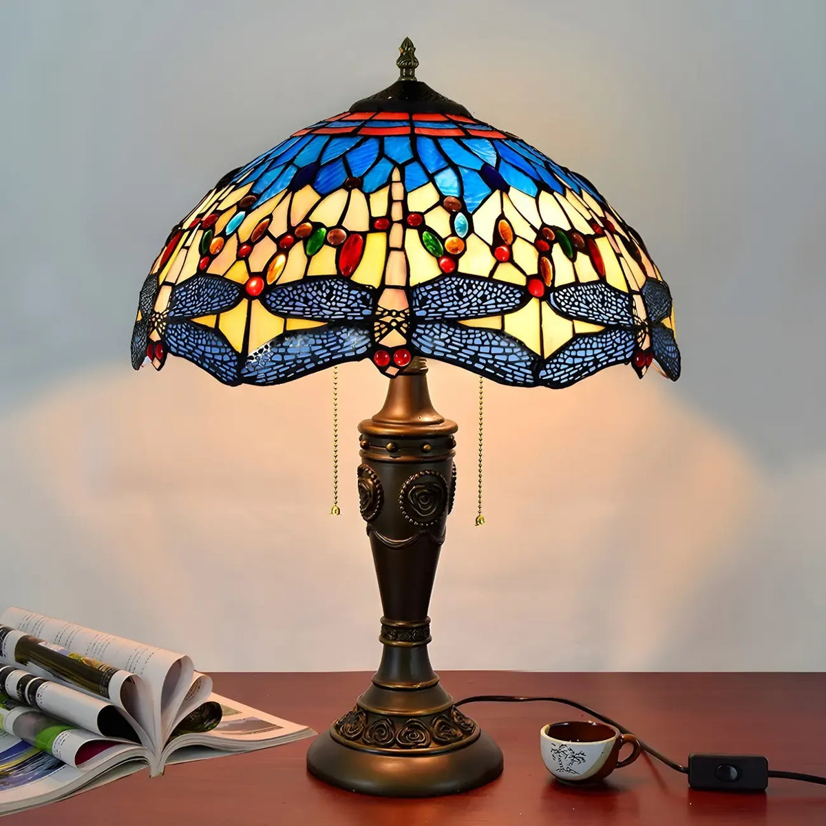 HomeyFad 2-Light Vintage Stainless Glass Dome Table Lamp