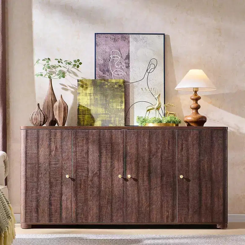 Buffet de cuisine avec 4 portes et étagères, grand buffet de rangement moderne, buffet de rangement de 66 po pour bar à café