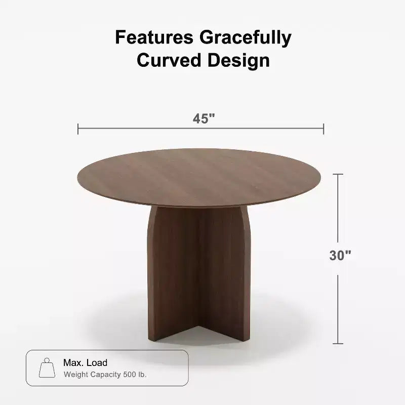 PexFix 45 x45 Solid Wood Round Dining Table with Walnut Finish and Elegant Arched Legs for Modern Dining Rooms & Kitchens