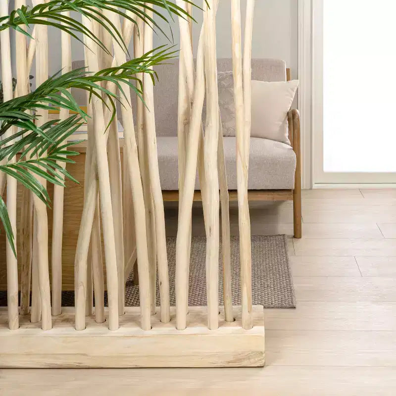 JONATHAN Y Tranquil 39W x 68H Coastal Bohemian Handcrafted Teak Branch Single Panel Room Divider
