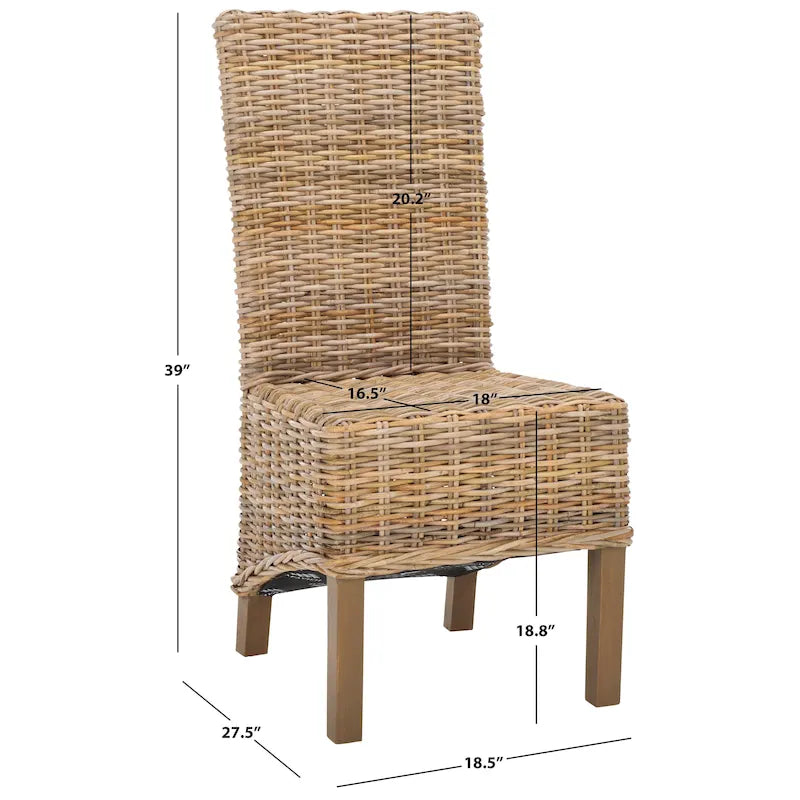 Set of 2 Natural Wicker Dining Chairs 19W x 22D x 41H, Boho Coastal Style