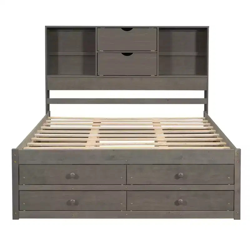 Queen Size Platform Bed with Storage Shelf and 8 Drawers, Easy Assembly