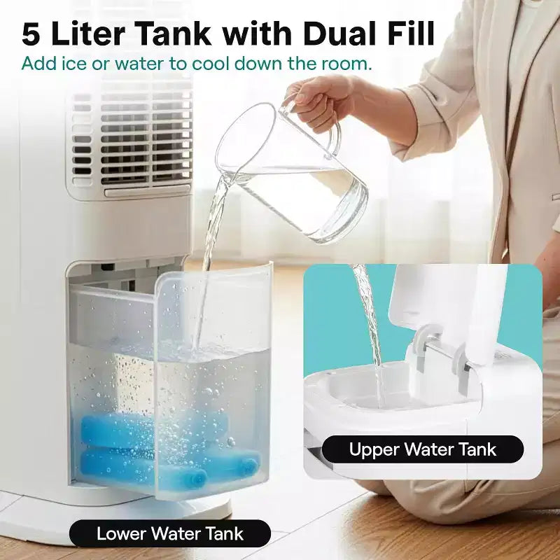 SereneLife Portable Evaporative Air Cooler  5L Detachable Water Tank - White