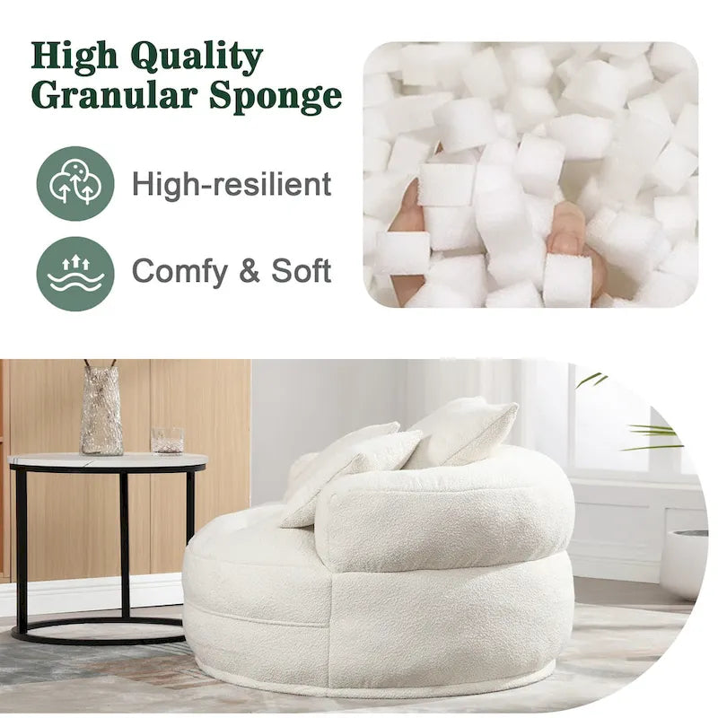 Round Lazy Sofa Chair – White/Blue/Grey/Yellow/Orange/Rose Red/Navy/Green, Single & Couple Seat