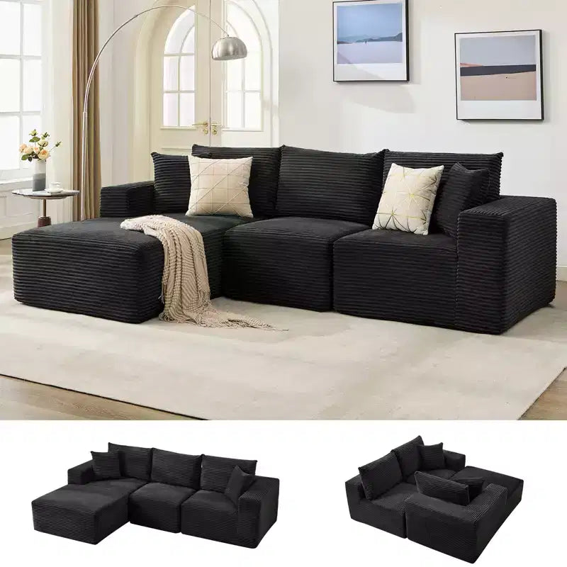108 Modern Sofa Couch, 3 Seater Upholstered L Shaped Sofa with Pillows, Deep Seat Sofa, No Assembly Required
