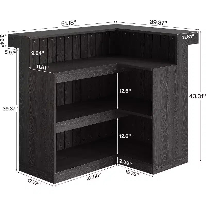 Lantine L-Shaped Home Bar Unit, 4-Tier Corner Liquor Bar Table with Storage Shelves and Wine Glasses Holder for Home Pub