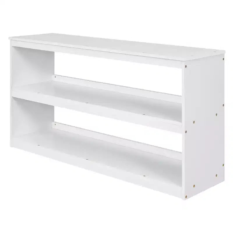 Full Size Low Loft Bed with Rolling Desk, 3 Drawers and Shelves