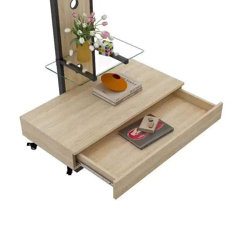 Meuble TV pour téléviseurs de 32 à 75 pouces, Chariot TV mobile à hauteur réglable avec tiroir et roulettes pour salon, chambre, bureaux -ModernLuxe