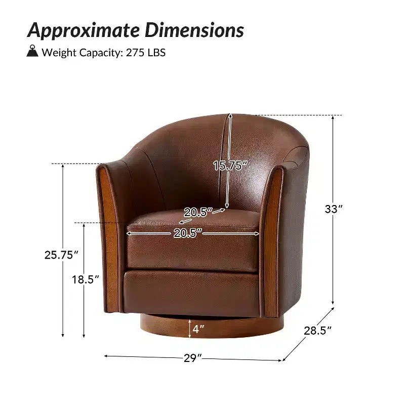 Pocono Transitional Genuine Leather Swivel Barrel Chair With Solid Wood Base Set of 2Artful Living Design