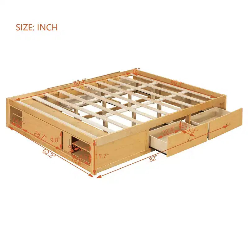 Whisen Queen Platform Bed Frame with 4 Storage Drawers and Footboard Storage