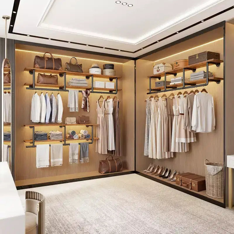Étagère à vêtements 2 niveaux Besiost avec tringle à suspendre, étagères à vêtements avec étagère supérieure