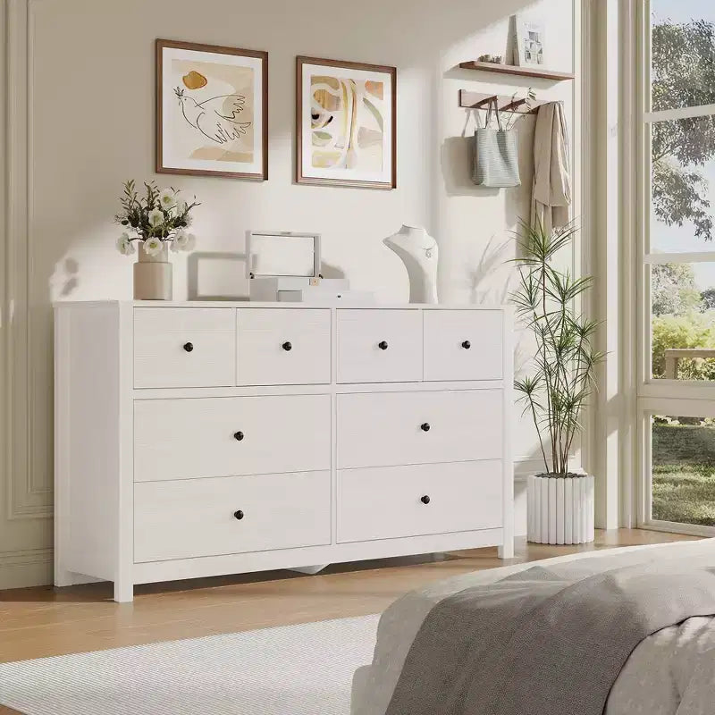 Modern 8-Drawer Dresser for Bedroom, Wide Wood Chest of Drawers with Deep Storage, Freestanding Organizer Cabinet Furniture for Living Room