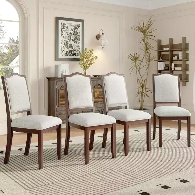 Set of 4 Farmhouse Dining Chairs with High Backs and Upholstered Seating