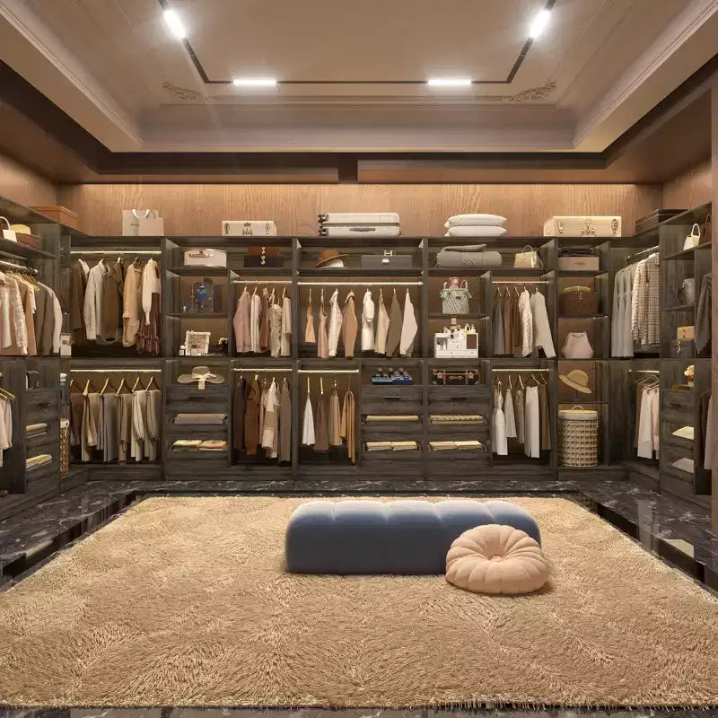Besiost Set of 3 Corner Closet System with Tower Shelves and Drawers, Freestanding Closet Organizer with Hanging Rods