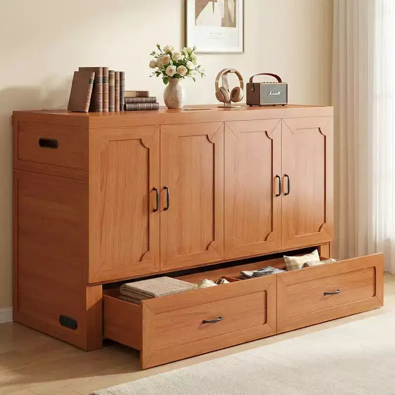 Mjkone Queen Size Convertible Murphy Cabinet Bed with USB Charging, Storage Drawers,No Mattress Included