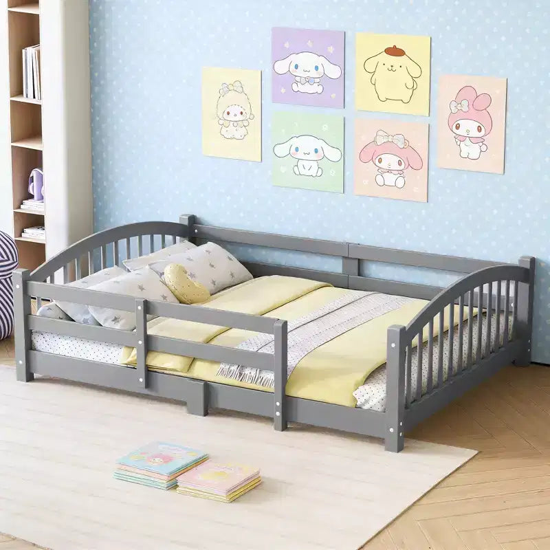 Luxystar Full Size Montessori Low Profile Bed with Safety Rails and Headboard