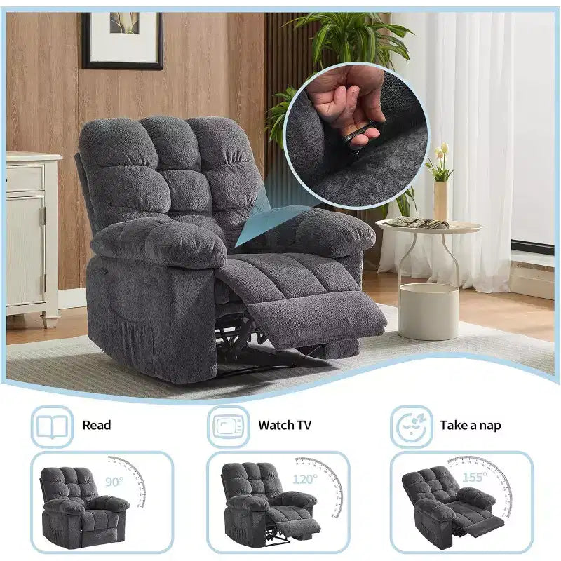 Manual recliner, ergonomic breathable fabric recliner with side pockets, single sofa, suitable for living room bedroom