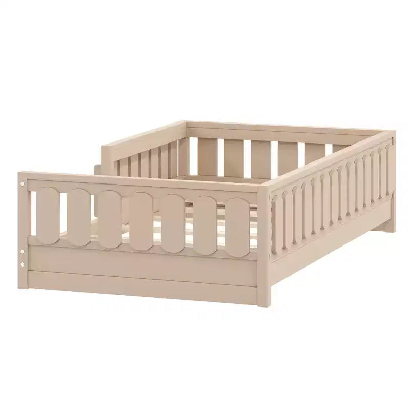 Twin and Full Size Kid Platform Bed Frame with Guardrail, Built-in Bookshelves and Storage Shelves