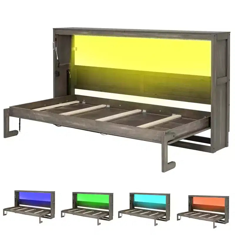 Twin Size Murphy Bed with LED Light, can be Folded into a Cabinet, Hidden Wall Bed Cabinet for Guest Room