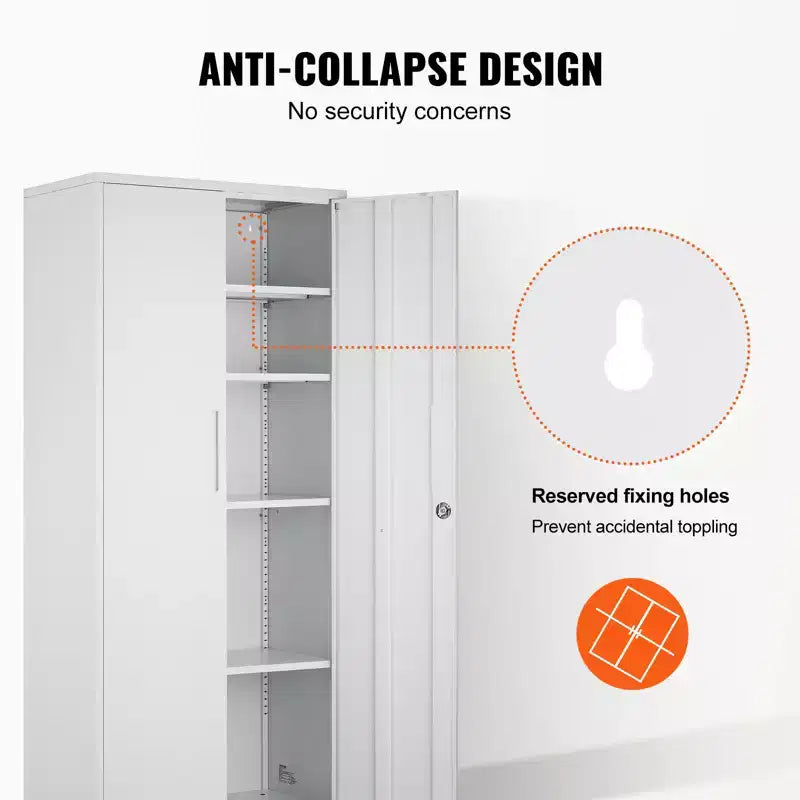 VEVOR Metal Storage Cabinet, Steel Locking Storage Cabinet with 2 Magnetic Doors and 4 Adjustable Shelves,71'' Metal Cabinet 200 lbs Capacity, White