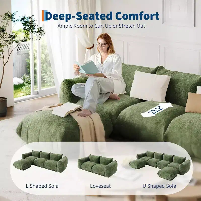 Chenille Fabric Modular Love Seat Sofa, 2-Seater Cloud sofa with High Resilience Sponge, Small Space Boneless Sofa