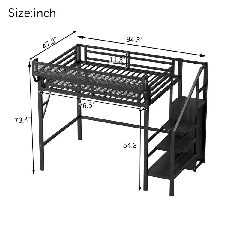 Okak 94IN Twin Size Loft Bed with Wardrobe, Twin Bed with Storage Shelves and Basket, Bed Frames for Bedroom, Dormitory