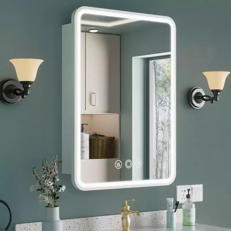 Black / White / Gold LED Medicine Cabinet, Single Door, Left or Right Hinge, Recessed or Wall-Mounted