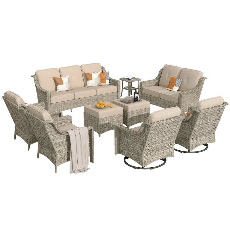XIZZI 9-piece Outdoor Patio Furniture Conversation Set with Swivel Chair