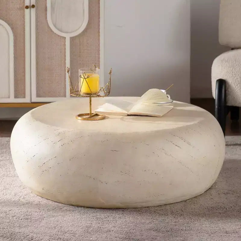 Round MgO Coffee Table with Faux Stone Design for Mid-Century Living Rooms