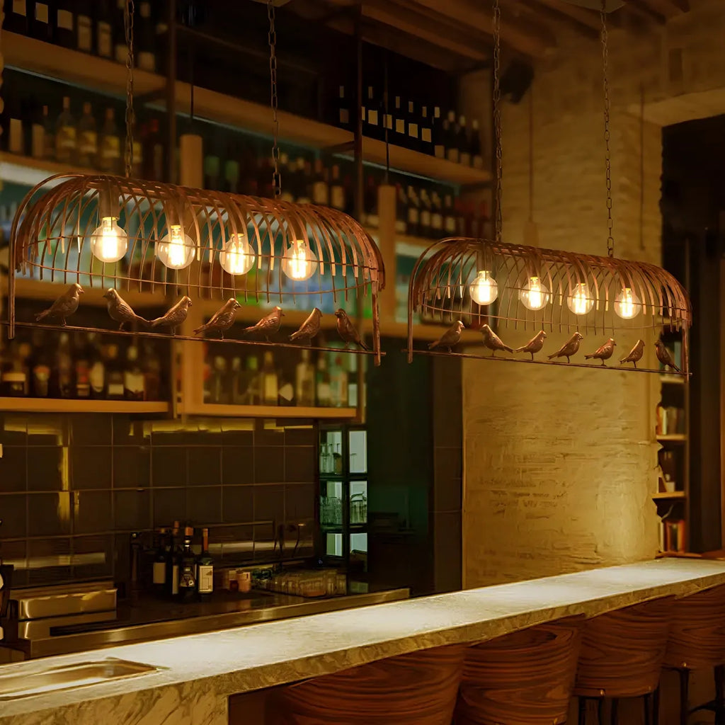 Industrial Metal Birdcage Island Pendant Light for Kitchen