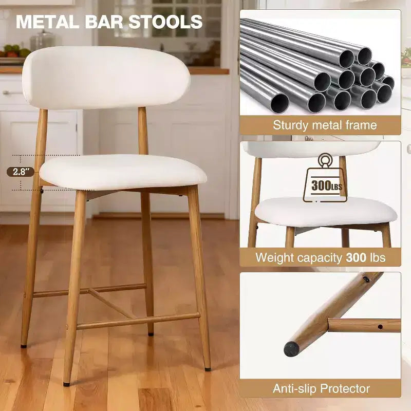 Counter Height Bar Stool with Upholstered Seat & Metal Legs, 26.3 Modern Kitchen Island Chair