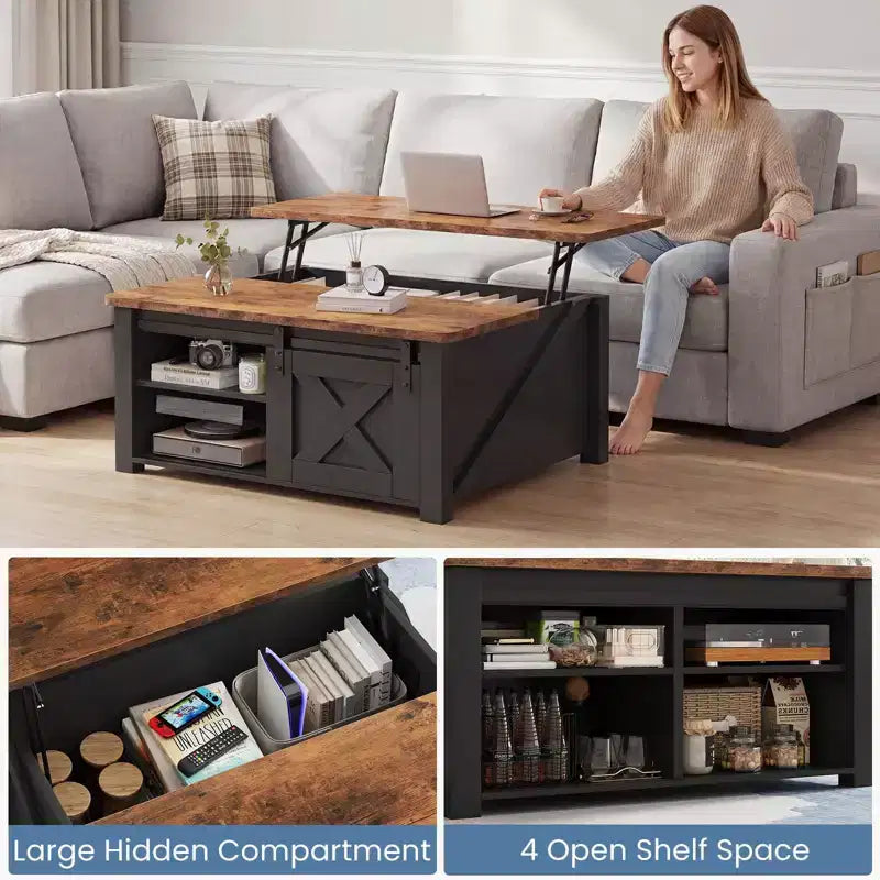 JIONJOY 31.5 Lift Top Coffee Table with Large Hidden Storage, Adjustable Shelves, Farmhouse Square Center Table for Living Room, Small Spaces
