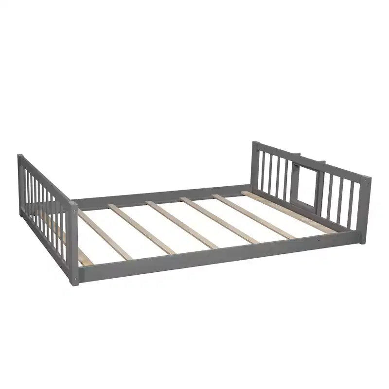 Full Over Full Triple Bunk Bed with Convertible Ladder and Slide, Triple Bed with Guardrails, White/Gray/Espresso - ModernLuxe