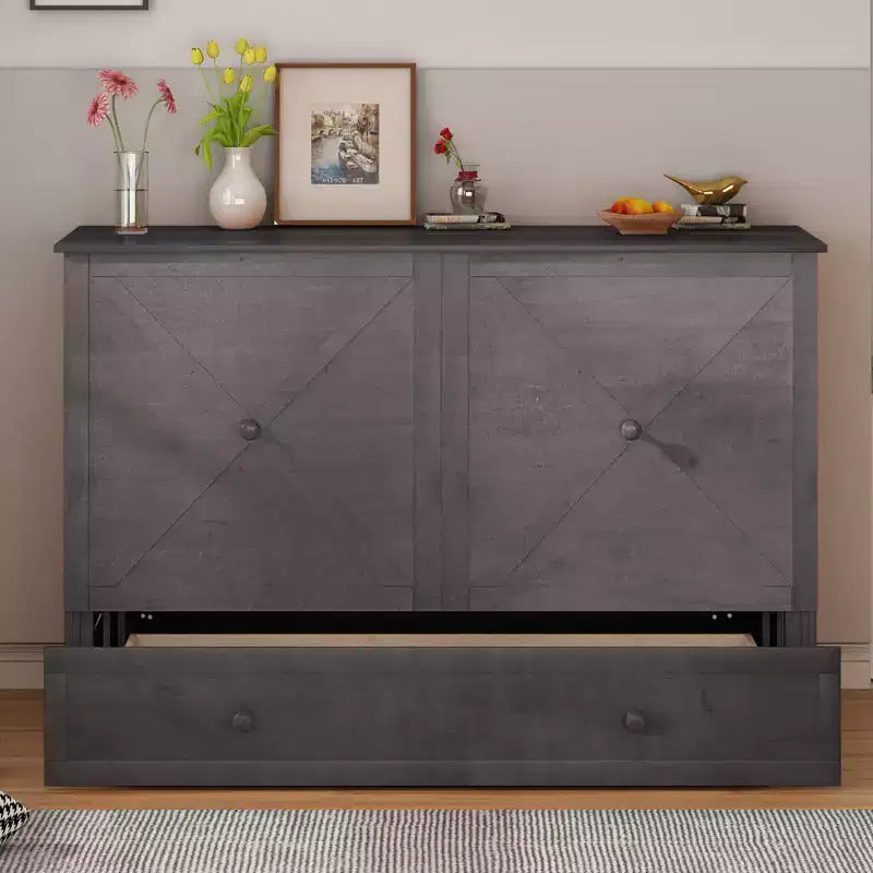 Mjkone Murphy Bed Queen,Cube Cabinet Chest Bed with Charging Station&Storage Space
