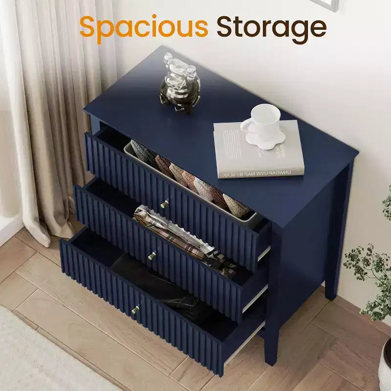 Heynemo 3 Drawer Dresser, Painted 30 Inch Tall Wood Nightstand with Storage, Wide Modern Chest of Drawers with Ball Bearing Slide