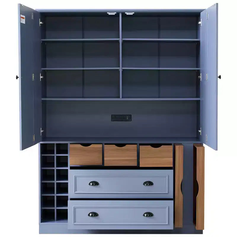 Whisen 71'' Tall Freestanding Kitchen Pantry, Large Dining Storage Cabinet Cupboard Sideboards With 4 Foldable Doors, Shelves, Wine Racks