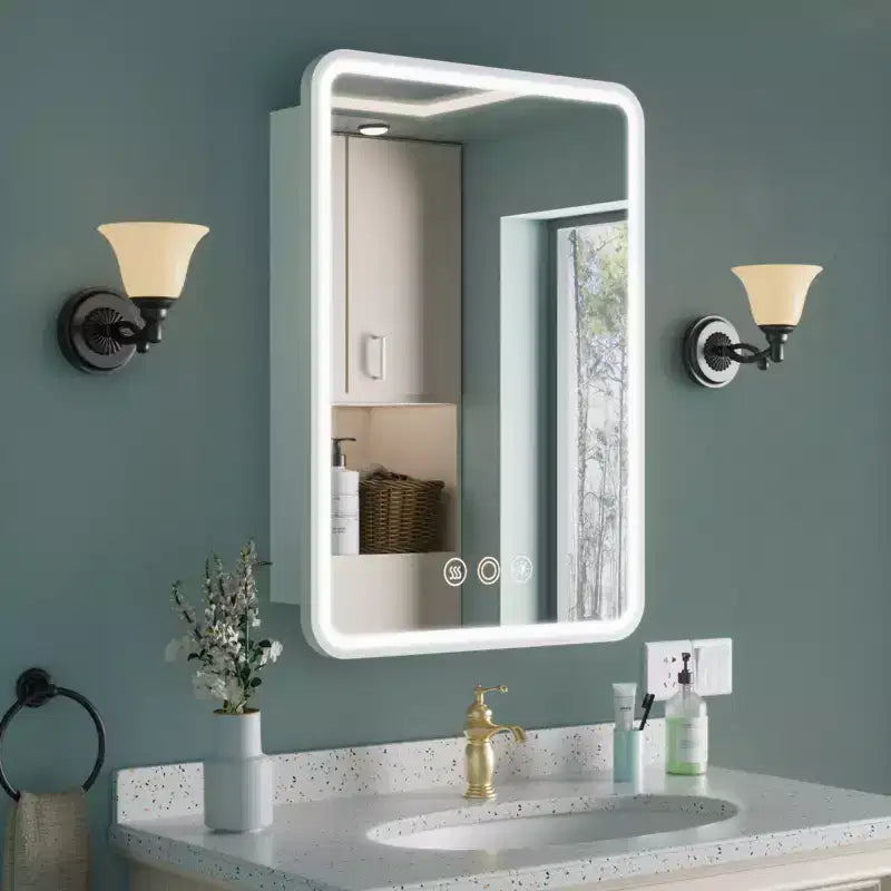 Black / White / Gold LED Medicine Cabinet, Single Door, Left or Right Hinge, Recessed or Wall-Mounted