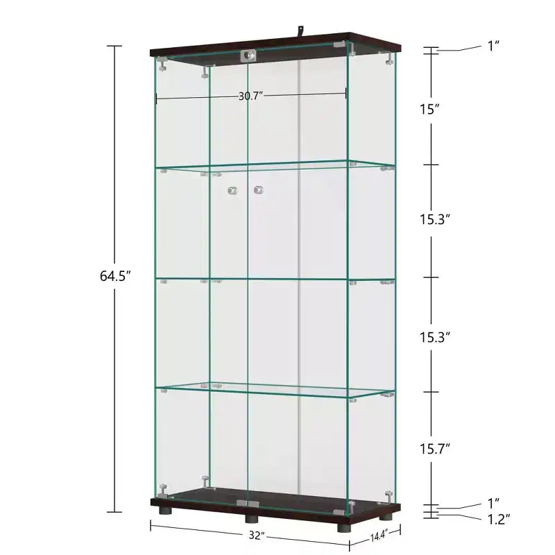 64.5 X 32 Glass Display Cabinet Curio Cabinet with Lock