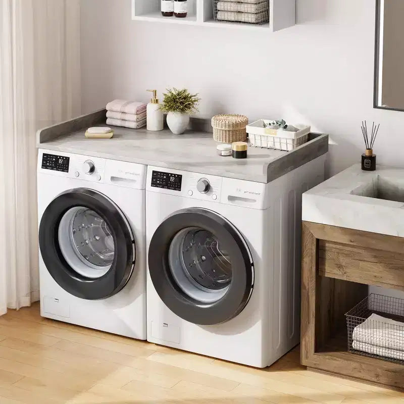 Washer Dryer Countertop, Laundry Topper with Raised Edge & Non-Slip Pad for Hamper Counter Storage & Laundry Room Organization