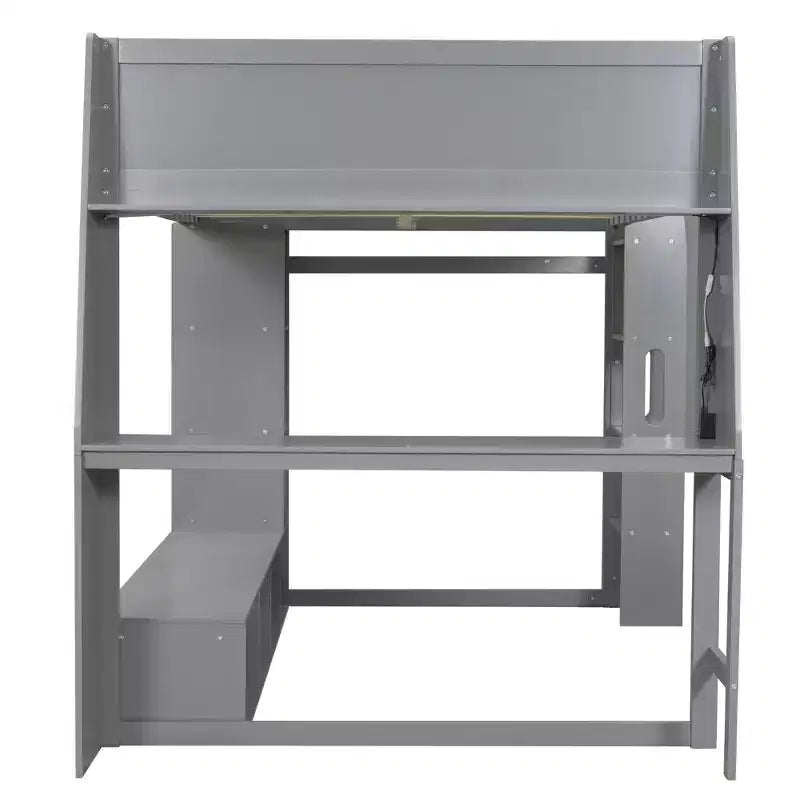 Whisen Wood Twin Size Gaming Loft Bed with Desk, Multi-storage Shelves, LED and a Hanging Clothes Rack