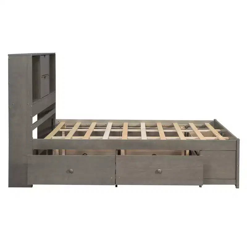 Queen Size Platform Bed with Storage Shelf and 8 Drawers, Easy Assembly