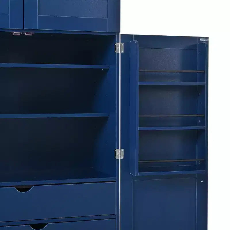 77H Freestanding Kitchen Pantry, Farmhouse Storage Cabinet with Adjustable Shelves, Door Shelves, Drawers & Wine Racks - ModernLuxe